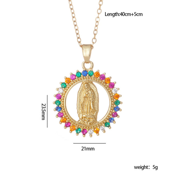Copper Goldplated Cartoon Characters Pendant Necklace With Mixed Gemstone Setting And O Word Chain Light Luxury And Geometric Style