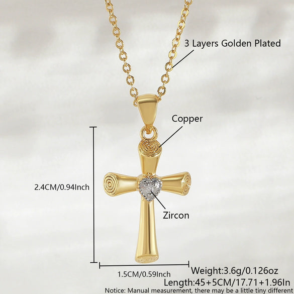 Copper Goldplated Cross Pendant Necklace Unisex Punk Hiphop Style