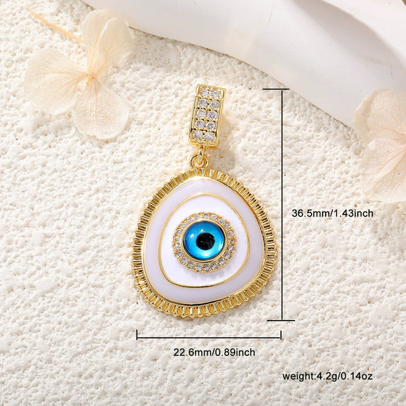 Copper Goldplated Devil's Eye Dripping Oil Totem Necklace Pendant Round Rectangular Tag Zircon Jewelry
