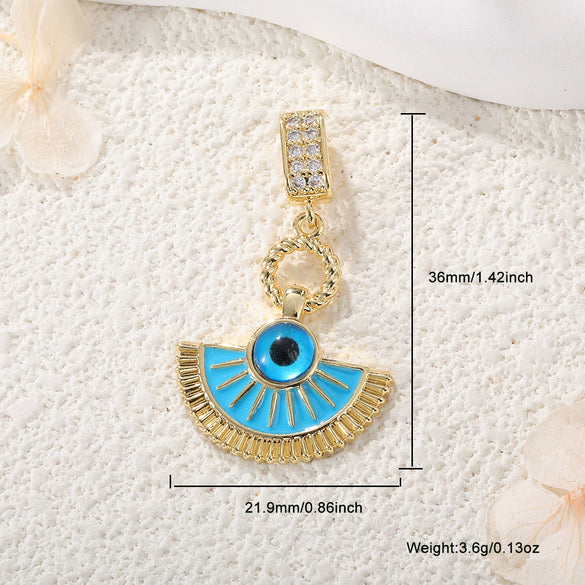 Copper Goldplated Devil's Eye Dripping Oil Totem Necklace Pendant Round Rectangular Tag Zircon Jewelry