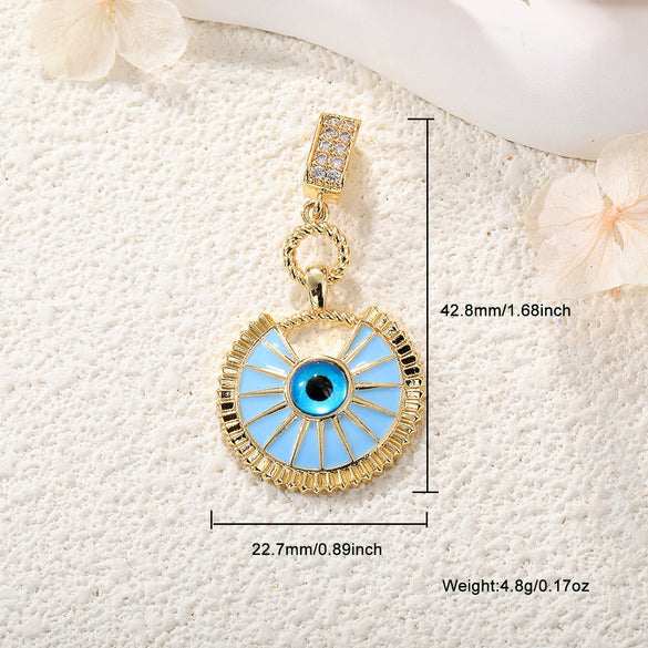 Copper Goldplated Devil's Eye Dripping Oil Totem Necklace Pendant Round Rectangular Tag Zircon Jewelry