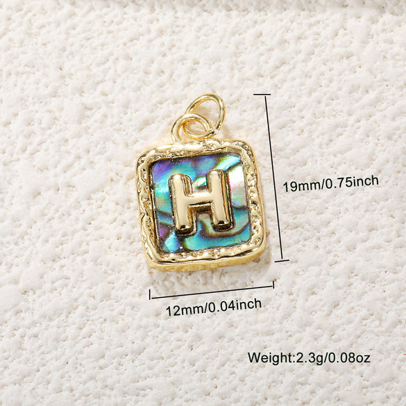Copper Goldplated Elegant Rectangular Necklace Pendant With Letters Numbers Text Abalone Shell White Shell Cat's Eye Stone Inlaid With Pearls Zirconia Diy Decoration