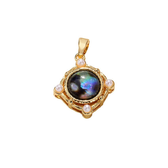 Copper Goldplated Elegant Rectangular Necklace Pendant With Letters Numbers Text Abalone Shell White Shell Cat's Eye Stone Inlaid With Pearls Zirconia Diy Decoration