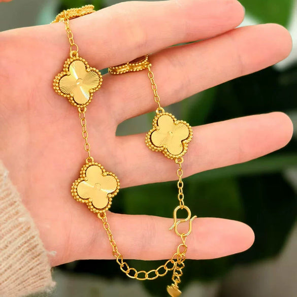 Copper Goldplated Fiveflower Clover Women's Bracelet