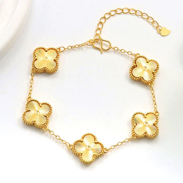 Copper Goldplated Fiveflower Clover Women's Bracelet