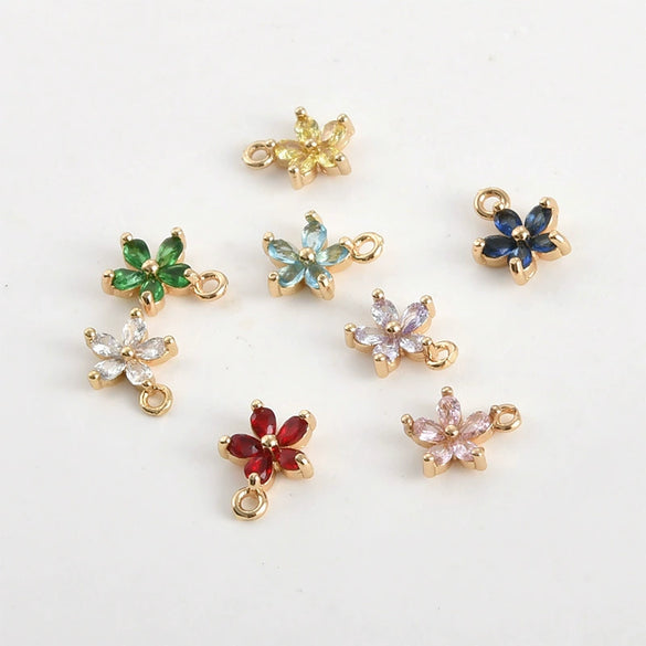Copper Goldplated Fiveleaf Flower Zircon Pendant Jewelry Accessories Handmade With Electroplating