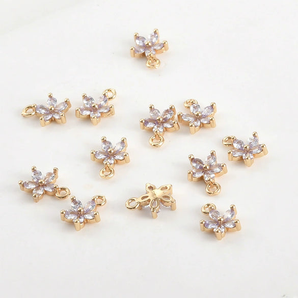 Copper Goldplated Fiveleaf Flower Zircon Pendant Jewelry Accessories Handmade With Electroplating