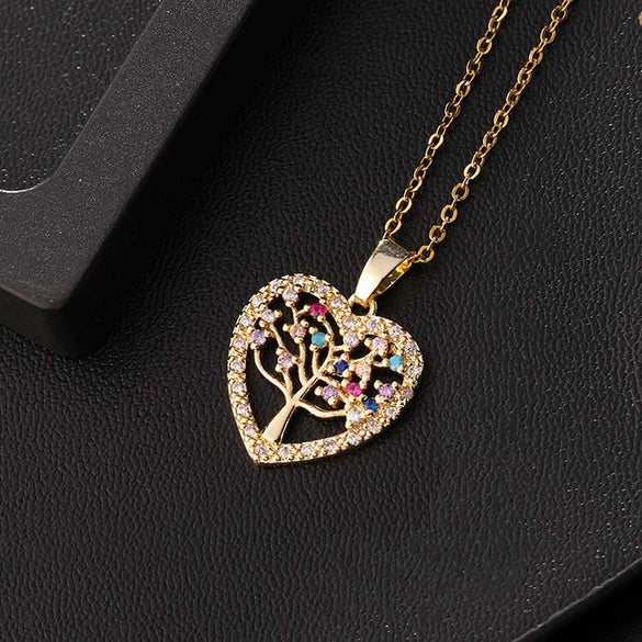 Copper Goldplated Heartshaped Tree Of Life Necklace Pendant For Women With Electroplating Treatment