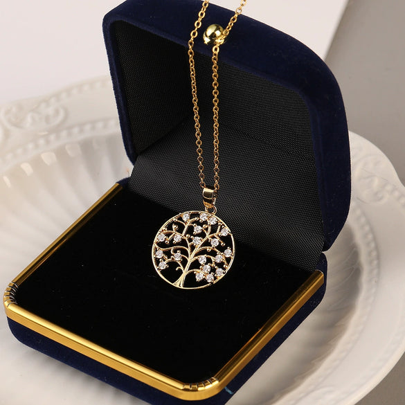 Copper Goldplated Heartshaped Tree Of Life Necklace Pendant For Women With Electroplating Treatment