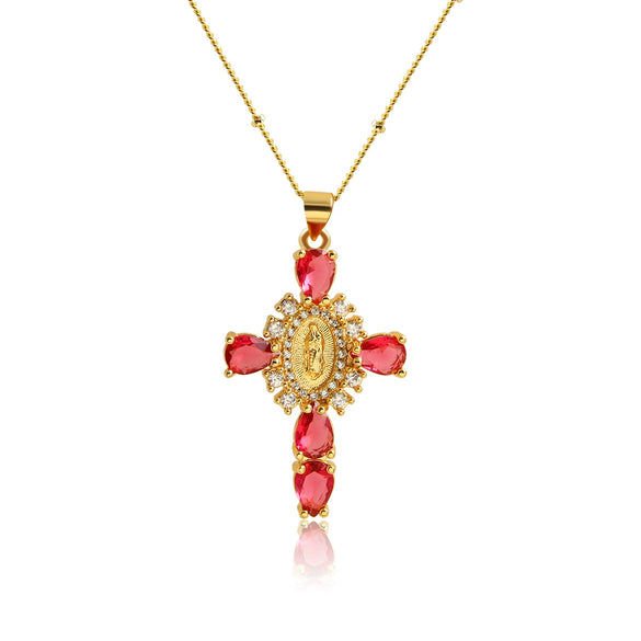 Copper Goldplated Micro Inlaid Zircon Cross Pendant Necklace Geometric Style