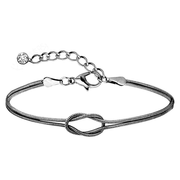 Copper Heart Knot Snake Chain Bracelet Electroplated Love Knot Couple Bracelet With Round Snake Bone Style For Unisex Wear