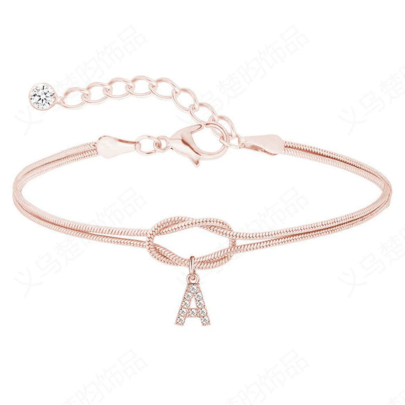 Copper Heart Knot Snake Chain Bracelet Electroplated Love Knot Couple Bracelet With Round Snake Bone Style For Unisex Wear