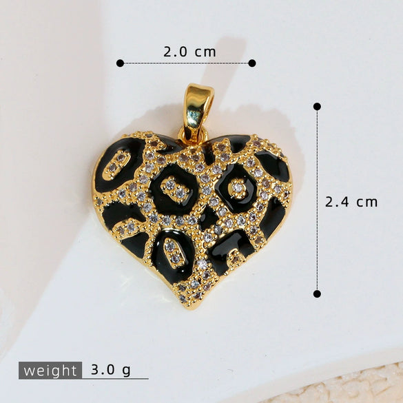 Copper Heart Shape Leopard Print Pendant Jewelry Accessories Plated With Gold