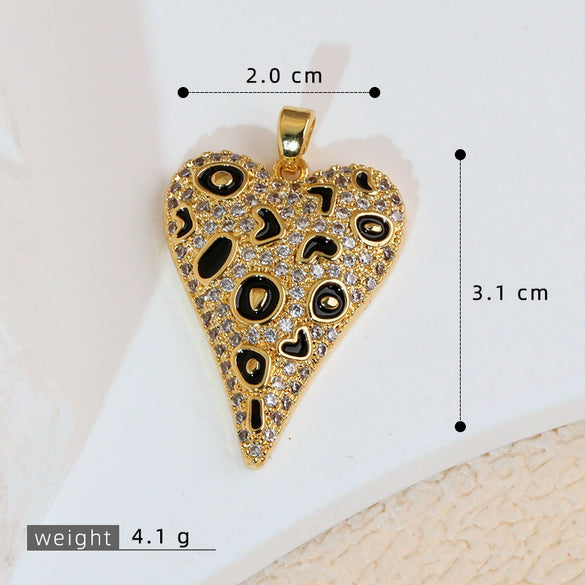 Copper Heart Shape Leopard Print Pendant Jewelry Accessories Plated With Gold