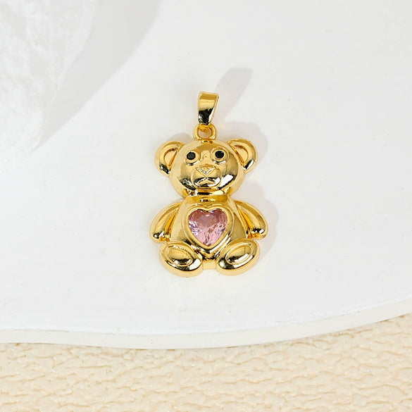 Copper Heartshaped Bear Pendant Jewelry With Animals Zodiac Pattern Electroplated Diy Accessories