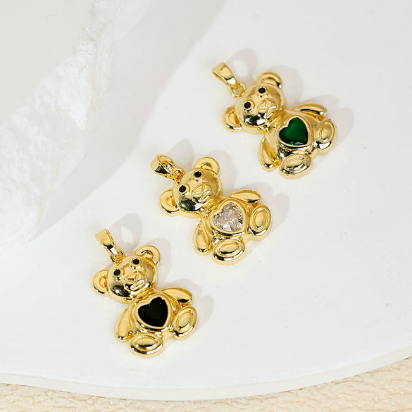 Copper Heartshaped Bear Pendant Jewelry With Animals Zodiac Pattern Electroplated Diy Accessories