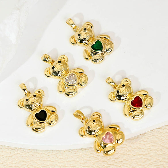 Copper Heartshaped Bear Pendant Jewelry With Animals Zodiac Pattern Electroplated Diy Accessories