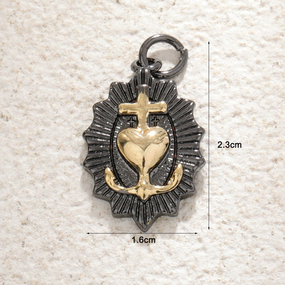 Copper Heartshaped Geometric Cross Love Necklace Pendant With Zircon And Electroplating