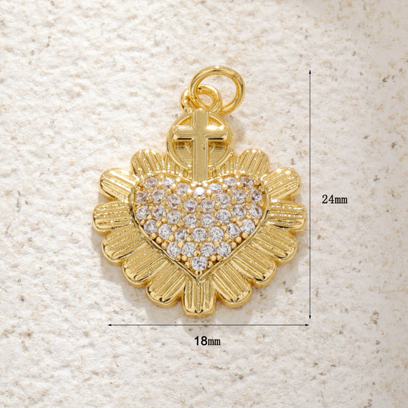 Copper Heartshaped Geometric Cross Love Necklace Pendant With Zircon And Electroplating