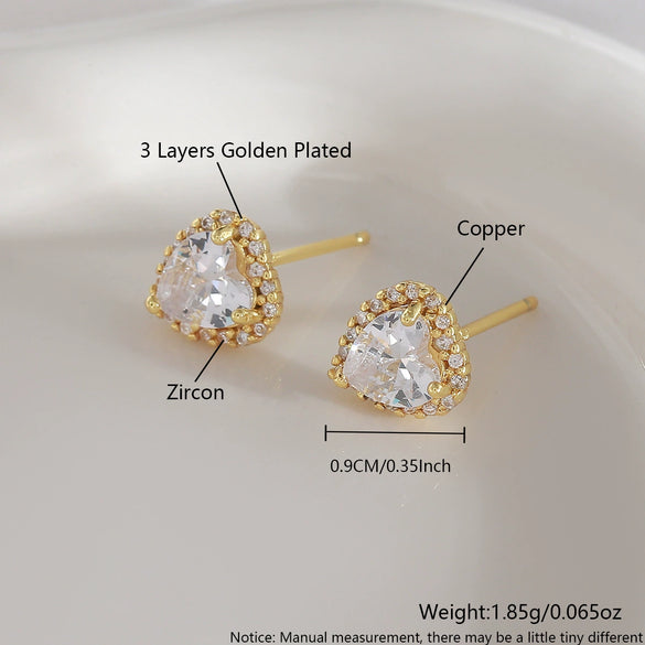 Copper Heartshaped Sweet Style Electroplated Earrings Jewelry