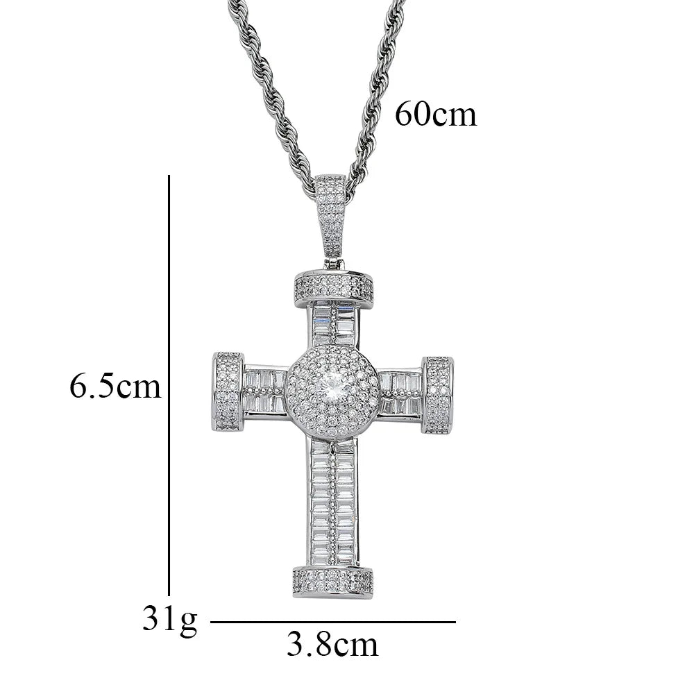 Copper Hip-Hop Inlay Geometric Cross Zircon Pendant Necklace