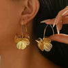 Copper Hollow Flower Hoop Earrings With Stainless Steel Ear Posts Electroplated Exaggerated Floral Jewelry For Women