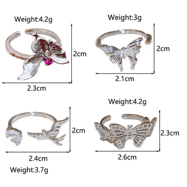 Copper Hollow Out Inlay Butterfly Zircon Open Rings