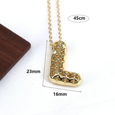 Copper Hollow Out Letter Pendant Necklace