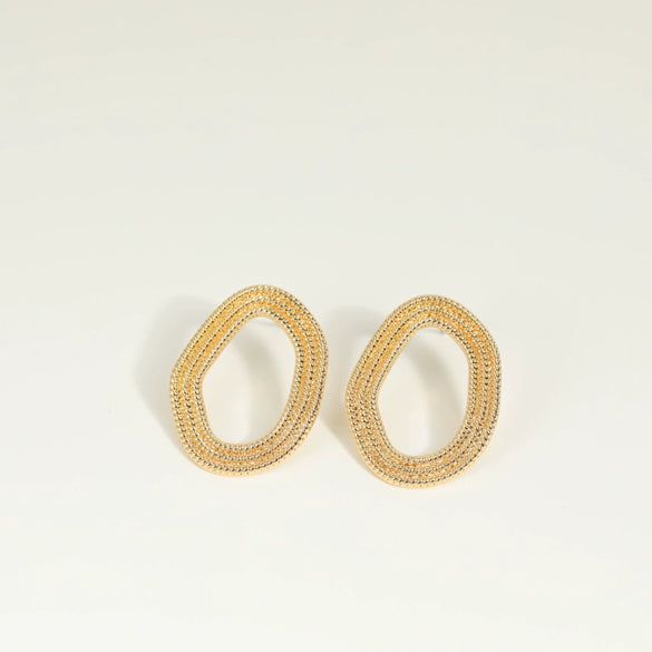 Copper Hoop And Circle Pendant Earrings With Geometric Style And Electroplating Design