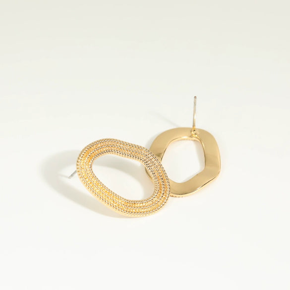 Copper Hoop And Circle Pendant Earrings With Geometric Style And Electroplating Design