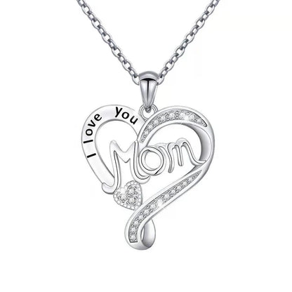 Copper IG Style MAMA Sweet Letter Heart Shape Plating Hollow Out Inlay Zircon Pendant Necklace