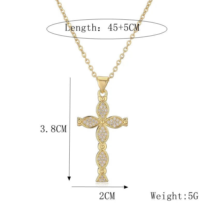 Copper IG Style Modern Style Inlay Cross Zircon Pendant Necklace