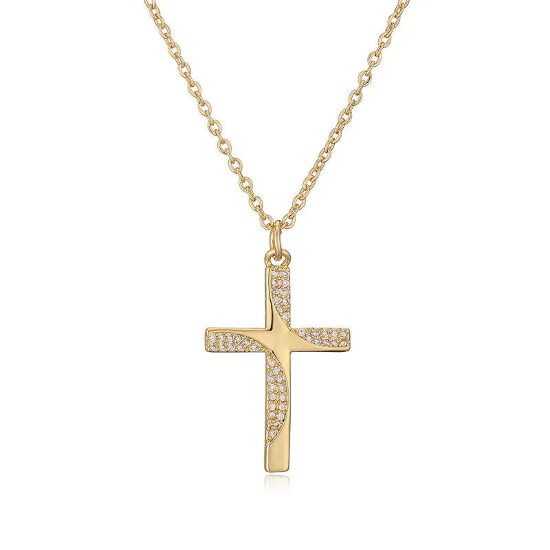 Copper IG Style Modern Style Inlay Cross Zircon Pendant Necklace