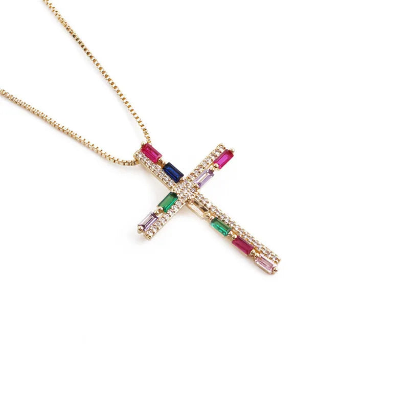 Copper IG Style Modern Style Inlay Cross Zircon Pendant Necklace