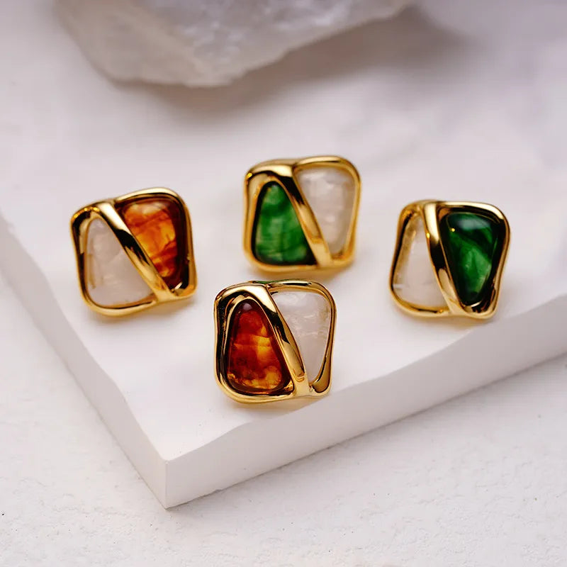 Copper IG Style Quadrilateral Plating Inlay Resin Ear Studs