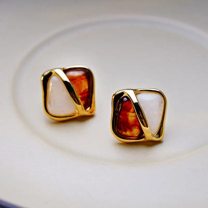 Copper IG Style Quadrilateral Plating Inlay Resin Ear Studs