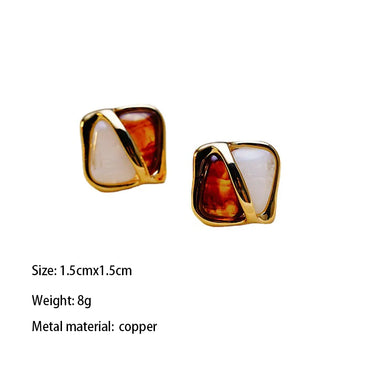 Copper IG Style Quadrilateral Plating Inlay Resin Ear Studs