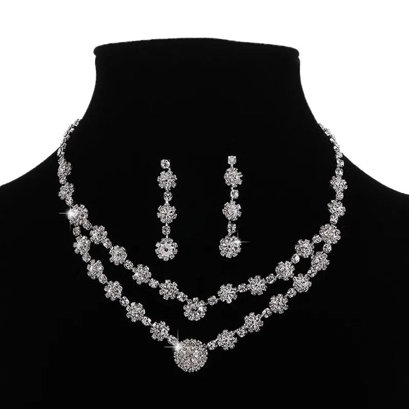 Copper IG Style Shiny Inlay Flower Rhinestones Jewelry Set