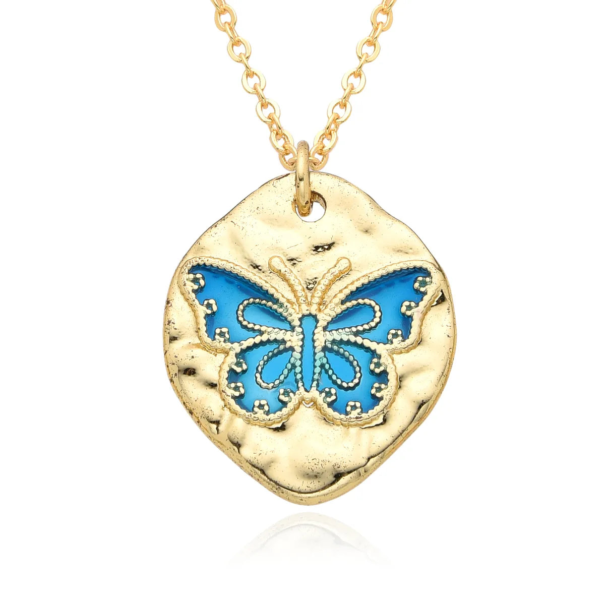 Copper IG Style Simple Style Butterfly Enamel Plating Inlay Zircon Pendant Necklace