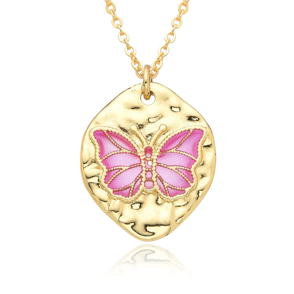 Copper IG Style Simple Style Butterfly Enamel Plating Inlay Zircon Pendant Necklace