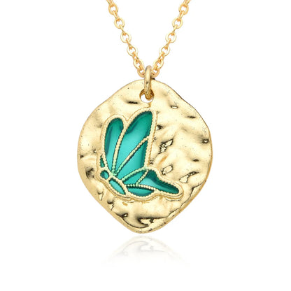 Copper IG Style Simple Style Butterfly Enamel Plating Inlay Zircon Pendant Necklace