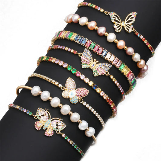 Copper IG Style Simple Style Enamel Inlay Butterfly Zircon Bracelets