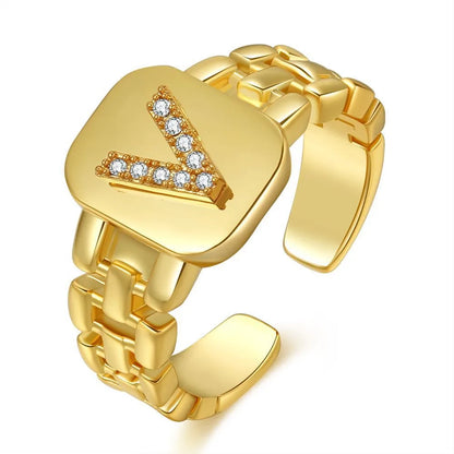 Copper IG Style Simple Style Plating Inlay Geometric Letter Zircon Open Rings