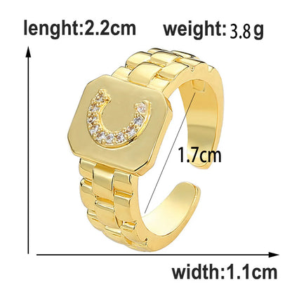 Copper IG Style Simple Style Plating Inlay Geometric Letter Zircon Open Rings