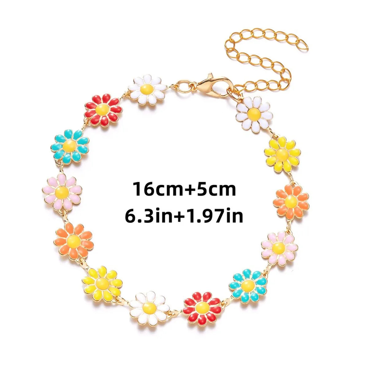 Copper IG Style Sweet Enamel Flower Bracelets Necklace