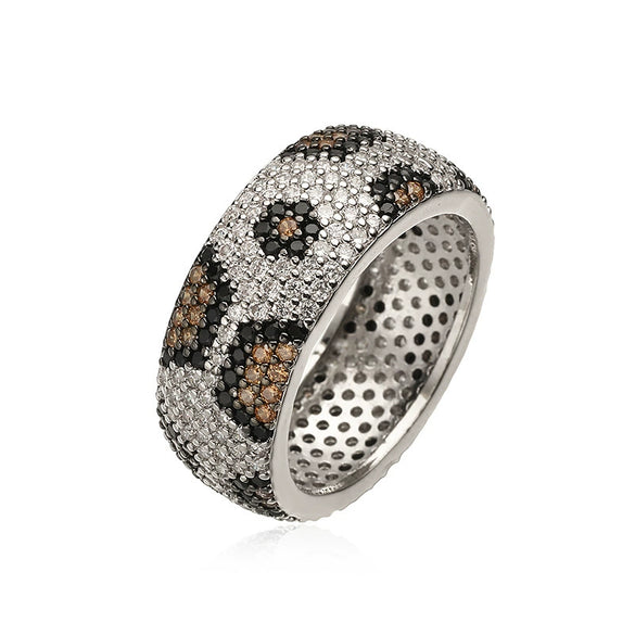 Copper Inlaid Colored Diamond Snake Pattern Leopard Print Hiphop Heart Geometric Ring For Women Dripping Oil