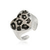 Copper Inlaid Colored Diamond Snake Pattern Leopard Print Hiphop Heart Geometric Ring For Women Dripping Oil