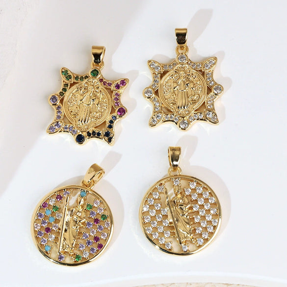 Copper Inlaid Colorful Zircon Oval Pendant Jewelry Electroplated Necklace