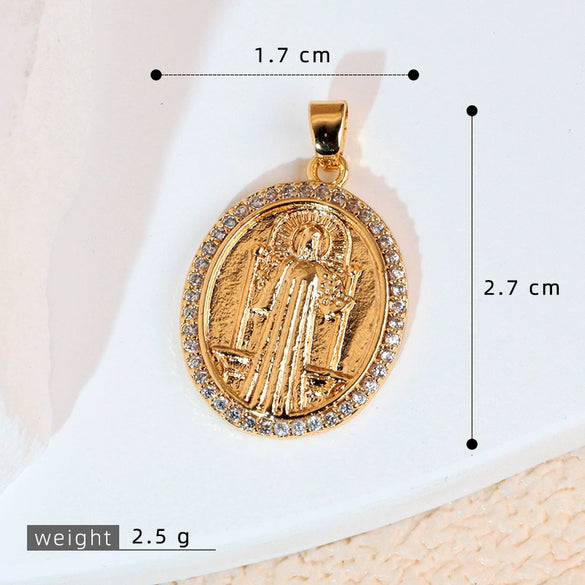 Copper Inlaid Colorful Zircon Oval Pendant Jewelry Electroplated Necklace