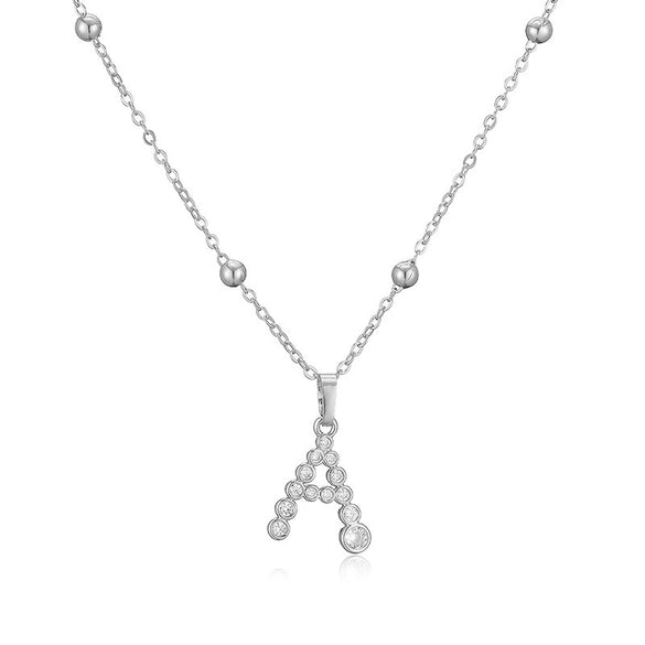 Copper Inlaid Round Diamond Geometric Letter Pendant Necklace With Ball Chain